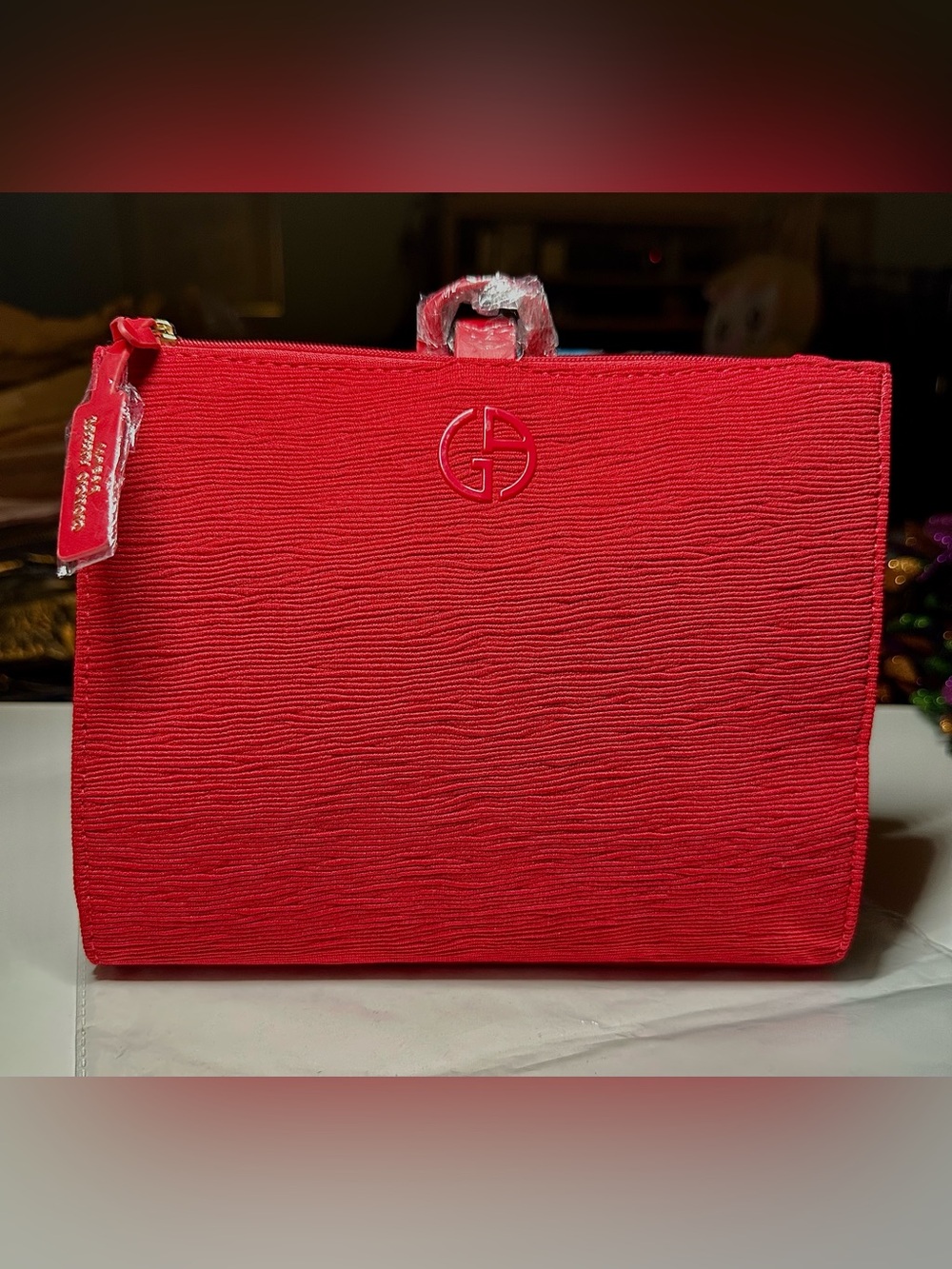 GWP: Giorgio Armani Beauty Red Textured Cosmetic Bag / Wristlet NWT